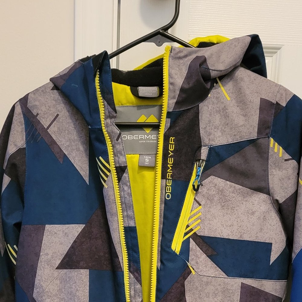 Obermeyer Kids Abstract Navy and Yellow Puffer Jacket